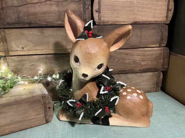 Sweet Fawn with Wreath Paper Mache