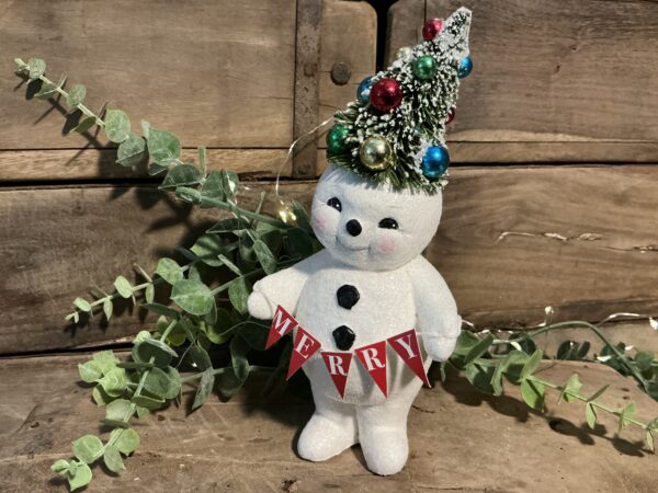 Retro Merry Snowman with Tree